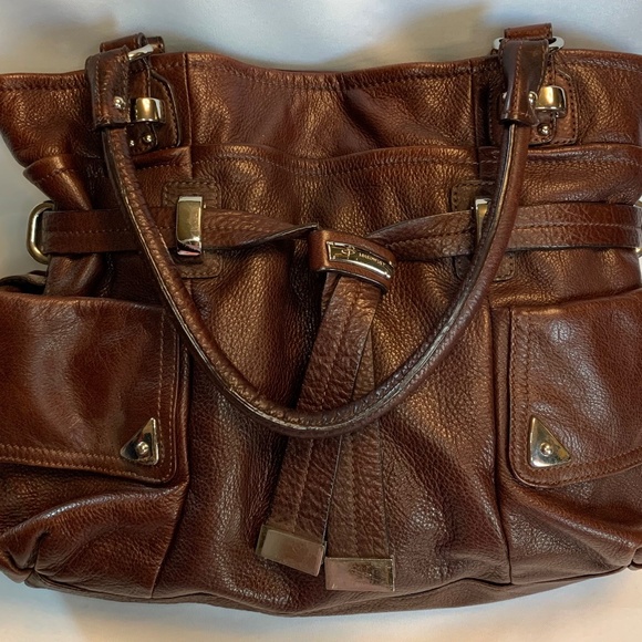 B Makowsky Brown Genuine Leather Bag with Leopard Print Interior! - Picture 2 of 9